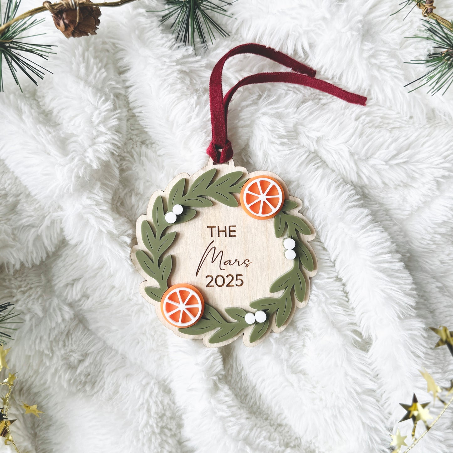 Personalized Christmas Wreath Ornament | Custom Family Name Holiday Keepsake 2025