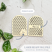 Load image into Gallery viewer, Set of Mermaid Scale and Starfish Travel Earring Holder | Can Personalize with Engraved and Score Options | SVG Laser Cut File