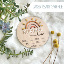 Load image into Gallery viewer, Boho Sun Birth Announcement SVG Laser Cut File