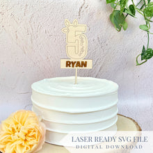 Load image into Gallery viewer, Dino Numbers Birthday Cake Topper | Customizable with Scoring or Engraving Option | SVG Laser Cut File