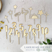 Load image into Gallery viewer, Rainbows and Unicorn Theme Birthday Cake Topper | SVG Laser Cut File