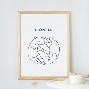 I Love Us - Sea Otters Holding Hands Line Art - Digital Print