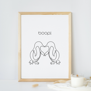 Boop! Kissing Penguins Line Art - Digital Print