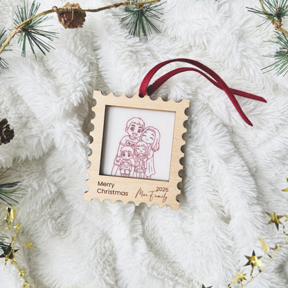Personalized Family Portrait Christmas Ornament 2025 – Custom Wooden Stamp Keepsake