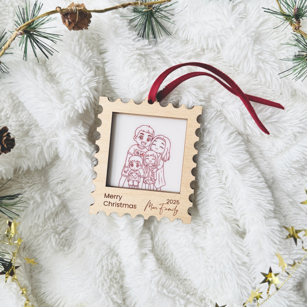 Personalized Family Portrait Christmas Ornament 2025 – Custom Wooden Stamp Keepsake