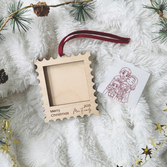 Personalized Family Portrait Christmas Ornament 2025 – Custom Wooden Stamp Keepsake