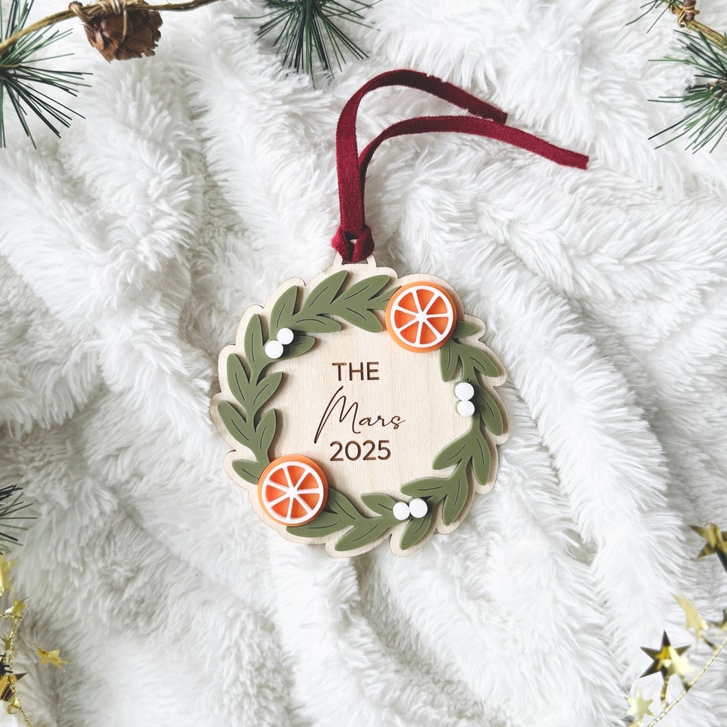 Personalized Christmas Wreath Ornament | Custom Family Name Holiday Keepsake 2025