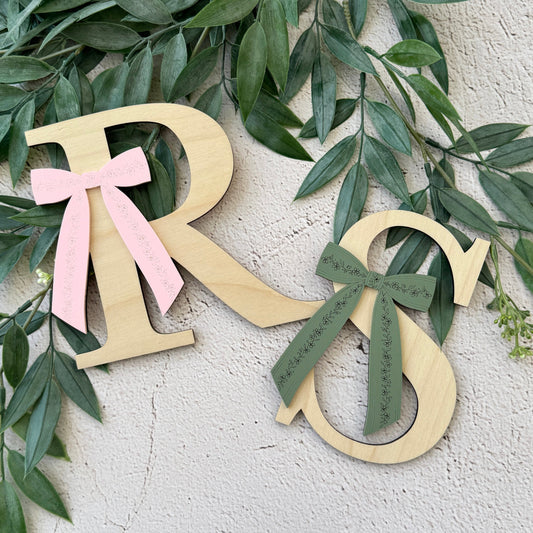 Floral Bow Personalized Wood Monogram