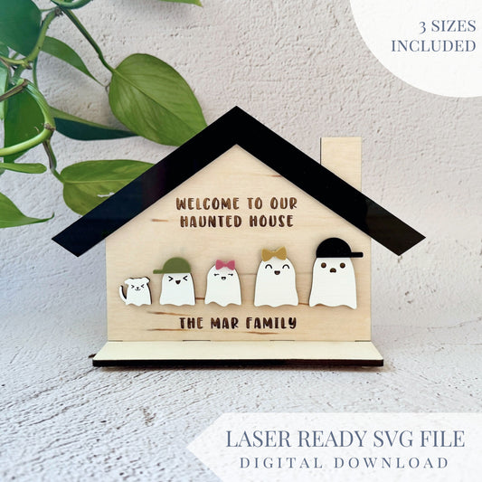 SVG - Personalizable Haunted House Family Sign | Halloween Laser Ready Cut File | Layered SVG Laser Cut File