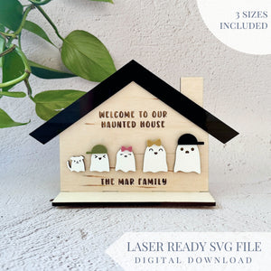 SVG - Personalizable Haunted House Family Sign | Halloween Laser Ready Cut File | Layered SVG Laser Cut File