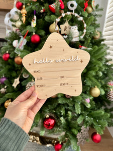 Star Hello World Baby Name Announcement Sign