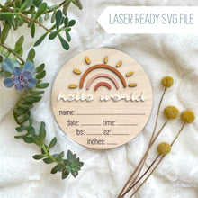 Load image into Gallery viewer, Boho Sun Birth Announcement SVG Laser Cut File
