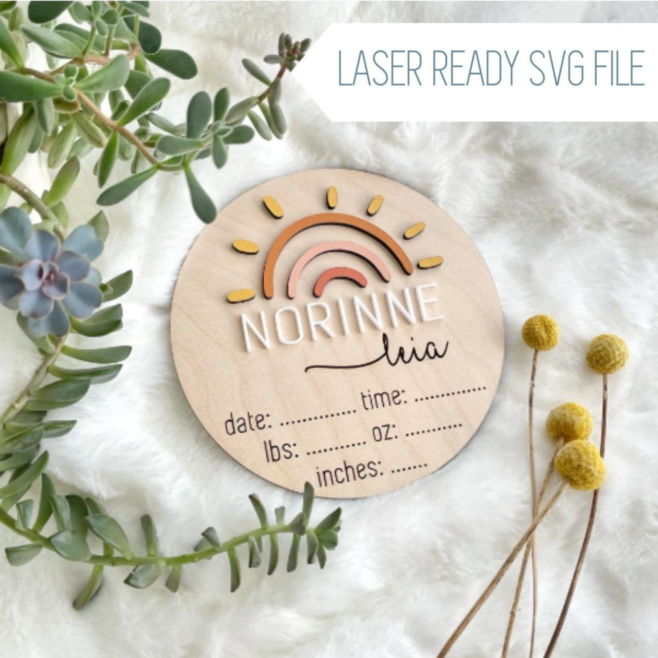 Boho Sun Birth Announcement SVG Laser Cut File