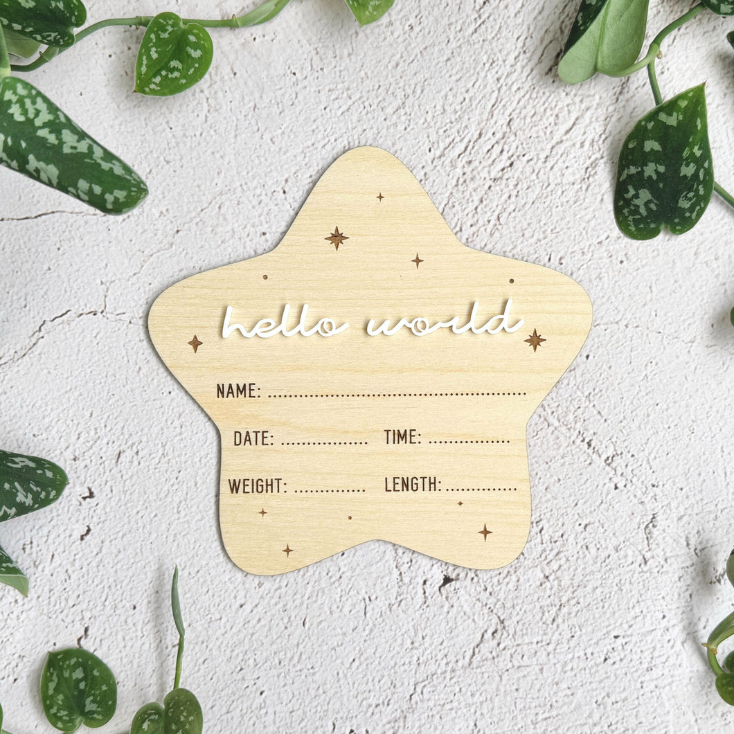 Star Hello World Baby Name Announcement Sign