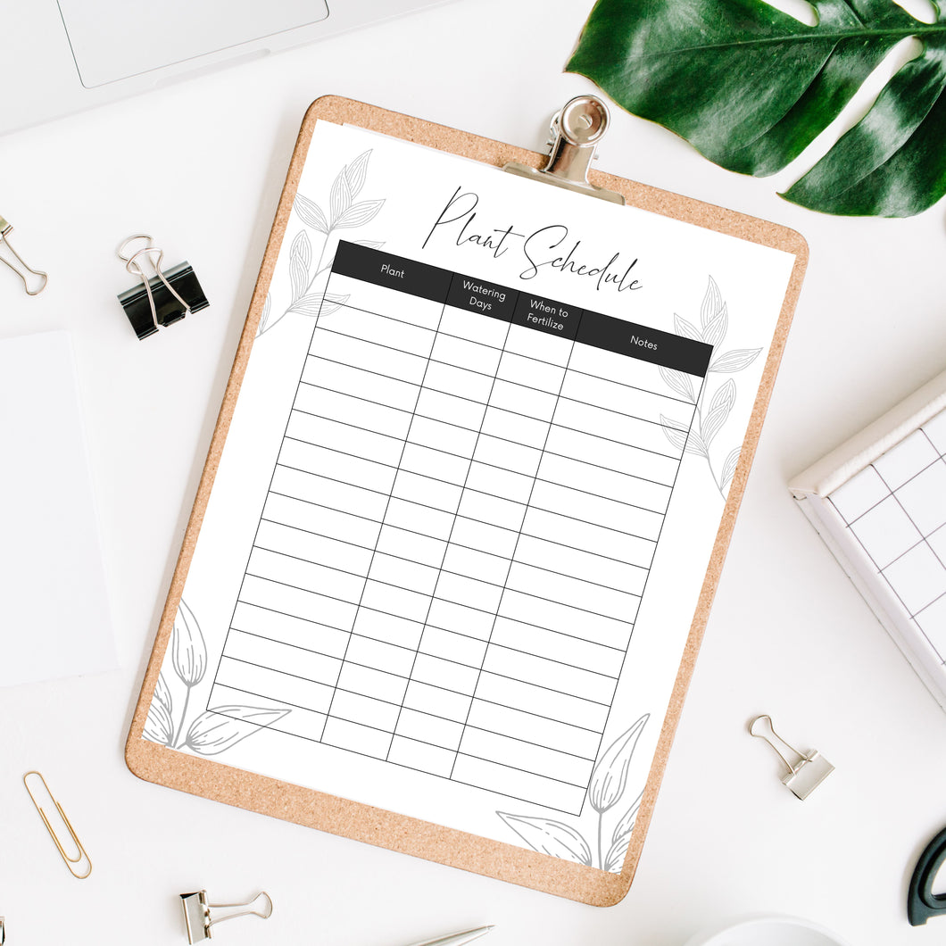 Plant Schedule Tracker Digital Download