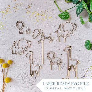 Safari Theme Oh Baby Cake Topper - Baby Shower Cake Topper | SVG Laser Cut File