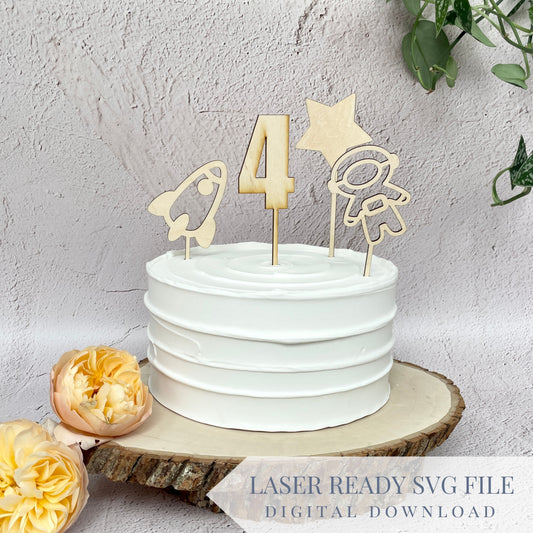Space Cadet Kids Birthday Cake Topper | SVG Laser Cut File