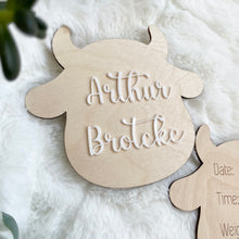 Load image into Gallery viewer, Year of the Ox Wooden Baby Name Announcement Sign
