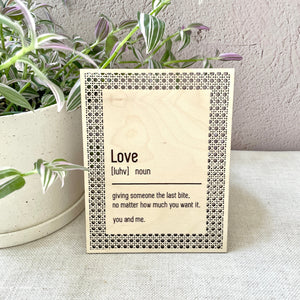 Love Definition Wood Sign with Rectangle Rattan