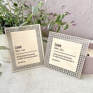 Love Definition Wood Sign with Rectangle Rattan