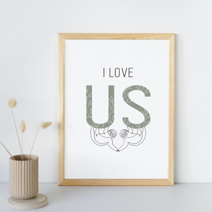 I Love Us Sloth Line Art Print