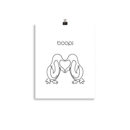 Boop! Kissing Penguins Line Art Poster Print