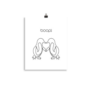 Boop! Kissing Penguins Line Art Poster Print