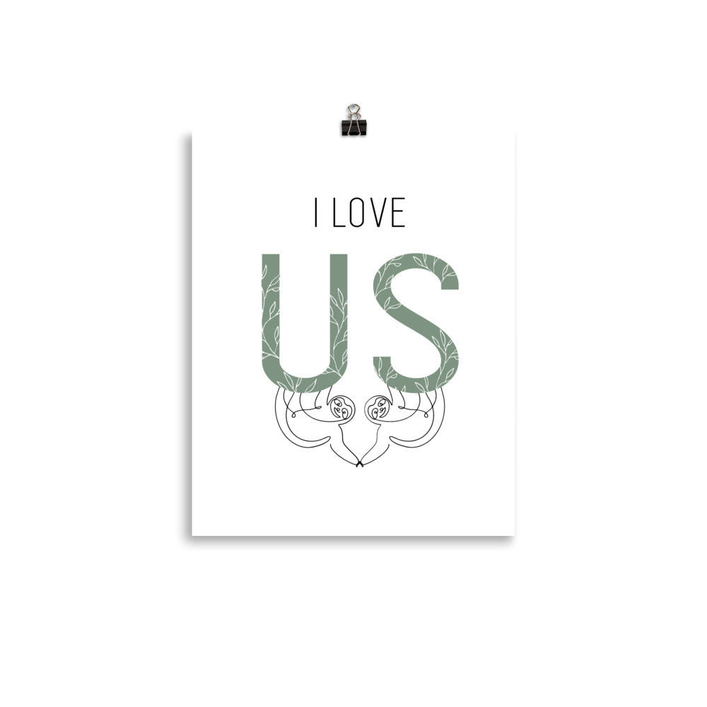 I Love Us Sloth Line Art Print