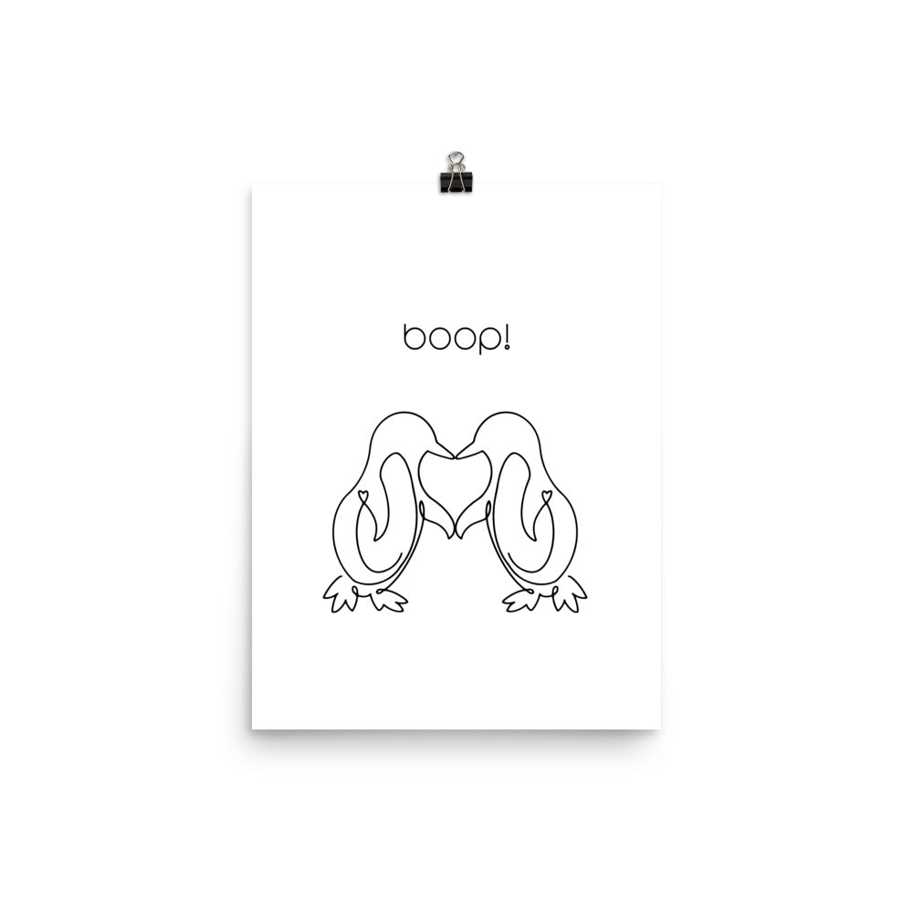 Boop! Kissing Penguins Line Art Poster Print