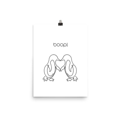Boop! Kissing Penguins Line Art Poster Print