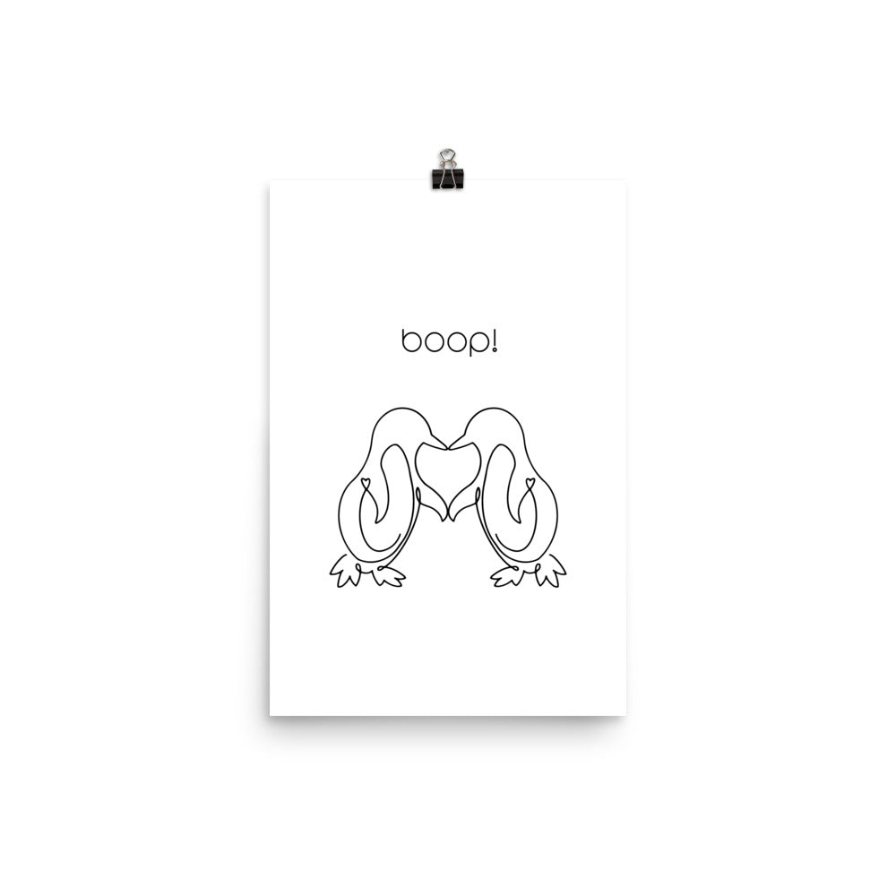 Boop! Kissing Penguins Line Art Poster Print
