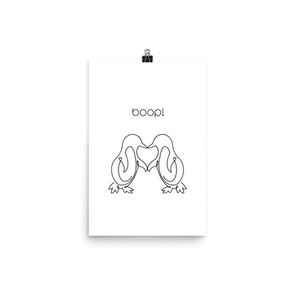 Boop! Kissing Penguins Line Art Poster Print