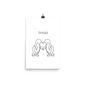 Boop! Kissing Penguins Line Art Poster Print