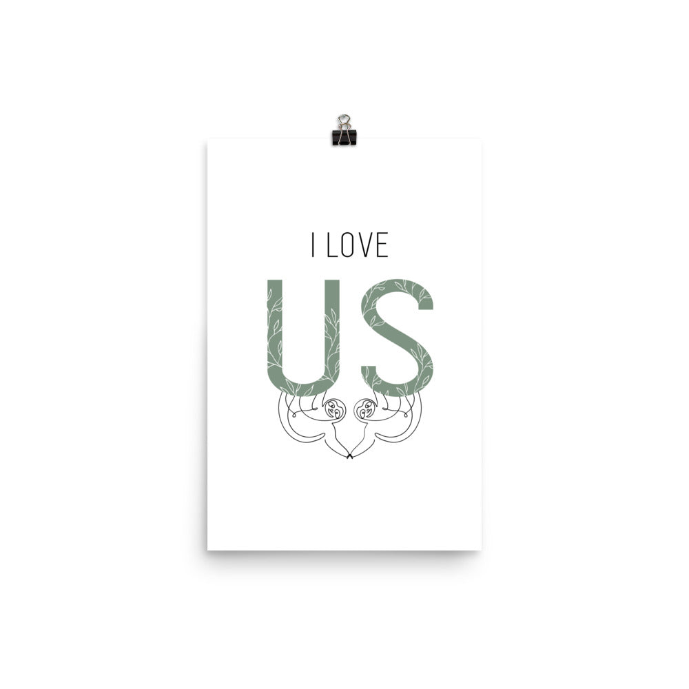 I Love Us Sloth Line Art Print