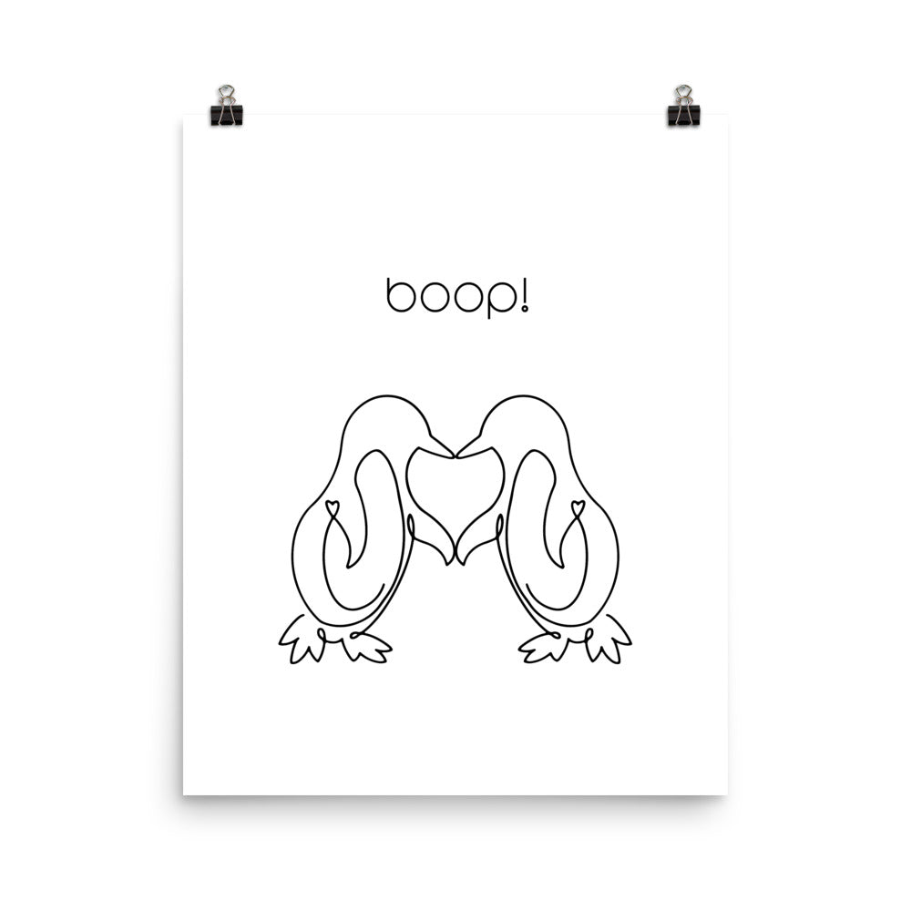 Boop! Kissing Penguins Line Art Poster Print