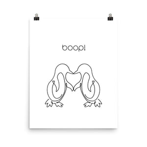 Boop! Kissing Penguins Line Art Poster Print