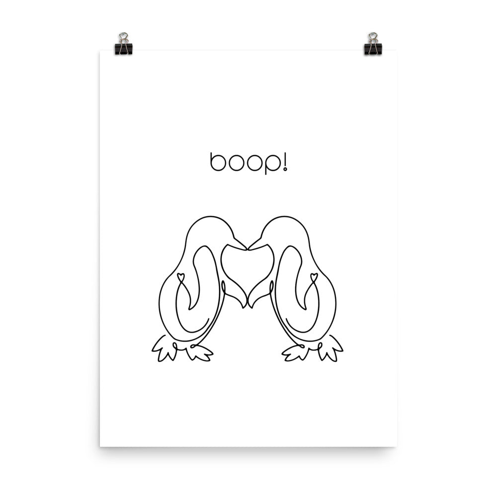 Boop! Kissing Penguins Line Art Poster Print