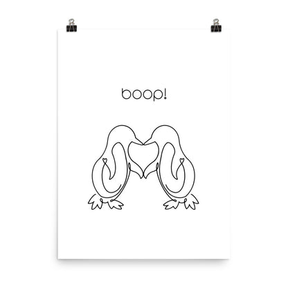 Boop! Kissing Penguins Line Art Poster Print