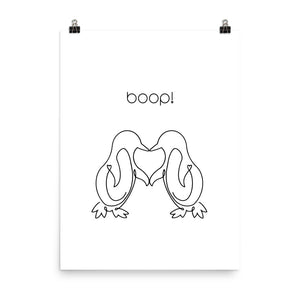 Boop! Kissing Penguins Line Art Poster Print