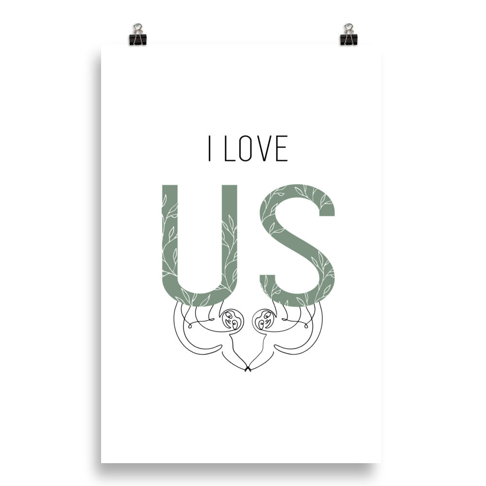 I Love Us Sloth Line Art Print