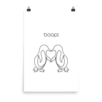 Boop! Kissing Penguins Line Art Poster Print