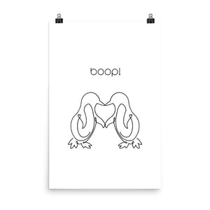 Boop! Kissing Penguins Line Art Poster Print