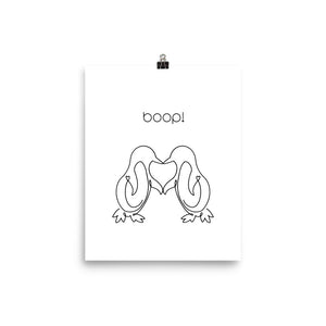 Boop! Kissing Penguins Line Art Poster Print