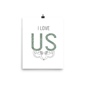 I Love Us Sloth Line Art Print